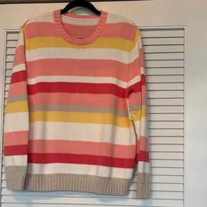 Striped Multicolor Pullover Cotton Sweater, Size Large
